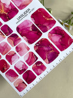 Marble Pedicure Nail Wraps — Pink & Magenta Watercolor Marble with Gold | PW-022