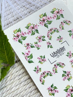Nail Water Decal CF-613 | Floral Water Slide Nail Decals | Pink Blossoms & Green Leaves - UASLIDER
