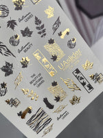 Nail Water Decal CF-298 | Autumn Water Slide Nail Decals | Leaves, Zebra Print & Gold Accents - UASLIDER