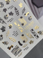 Nail Water Decal CF-298 | Autumn Water Slide Nail Decals | Leaves, Zebra Print & Gold Accents