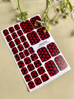 Floral Pedicure Nail Wraps — Red Sakura Blossoms on Black | PW-021