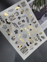 Nail Water Decal CF-298 | Autumn Water Slide Nail Decals | Leaves, Zebra Print & Gold Accents - UASLIDER