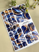 Blue & Gold Marble Pedicure Nail Wraps — Fluid Art Swirl | PW-045