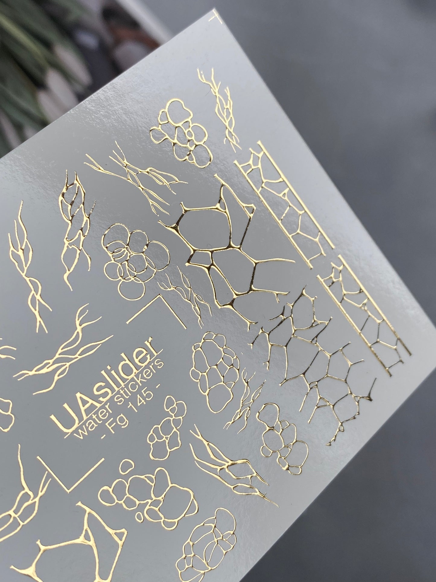 Nail Water Decal Fg-145 | Water Slide Nail Decals with Gold Cracked and Abstract Net Patterns | Modern Nail Art