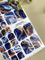 Blue & Gold Marble Pedicure Nail Wraps — Fluid Art Swirl | PW-045