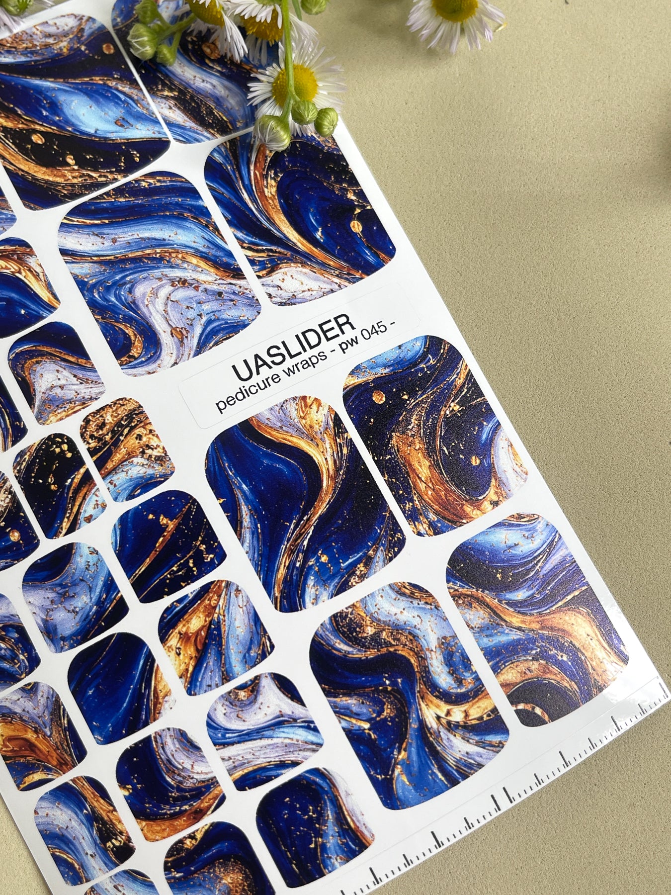 Blue & Gold Marble Pedicure Nail Wraps — Fluid Art Swirl | PW-045