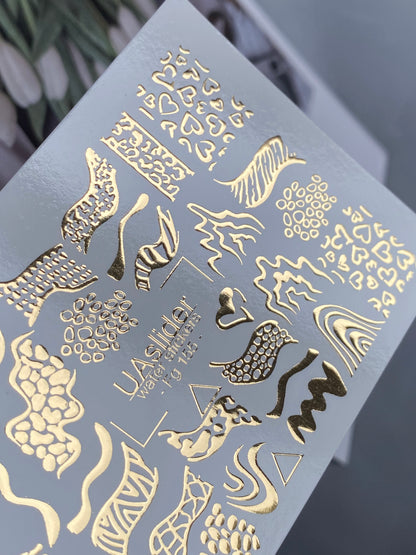 Nail Water Decal Fg-155 | Gold Foil Water Slide Nail Decals | Abstract & Animal Print Designs