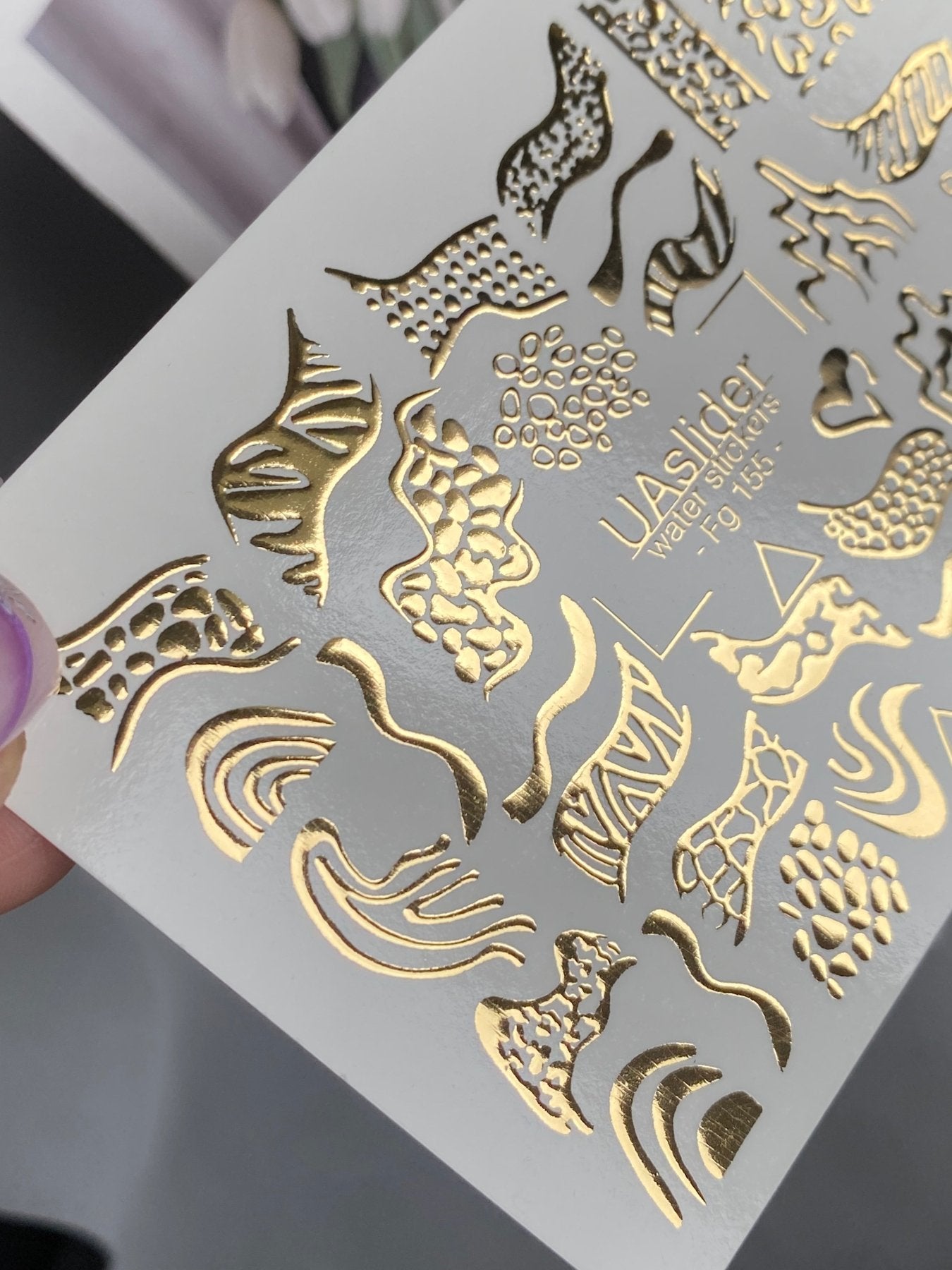 Nail Water Decal Fg-155 | Gold Foil Water Slide Nail Decals | Abstract & Animal Print Designs - UASLIDER