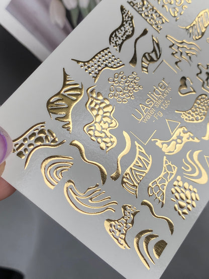Nail Water Decal Fg-155 | Gold Foil Water Slide Nail Decals | Abstract & Animal Print Designs
