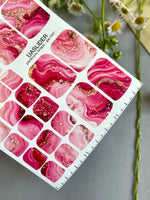 Pink Agate Pedicure Nail Wraps — Berry, Blush & Gold Flakes | PW-043