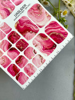 Pink Agate Pedicure Nail Wraps — Berry, Blush & Gold Flakes | PW-043