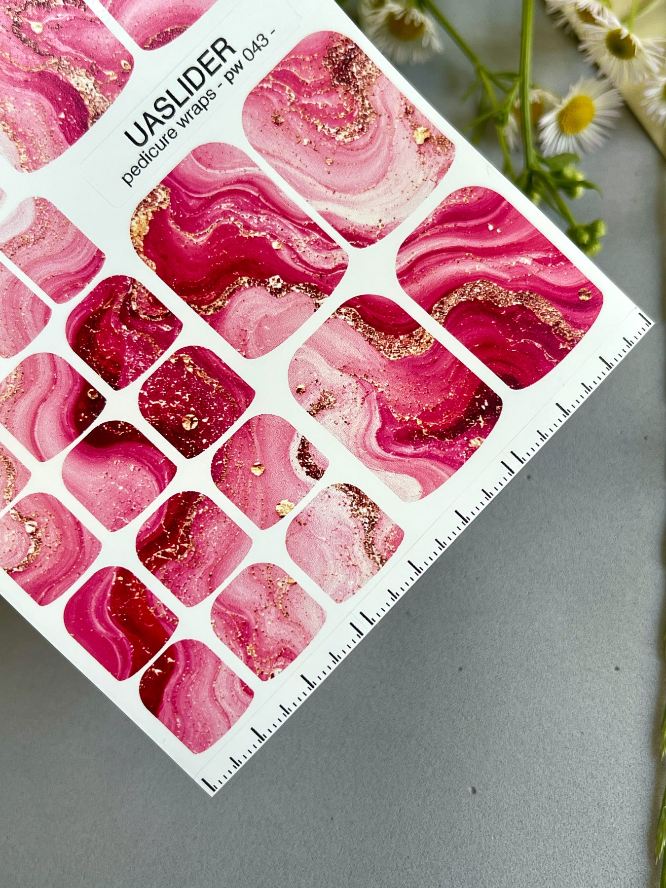 Pink Agate Pedicure Nail Wraps — Berry, Blush & Gold Flakes | PW-043