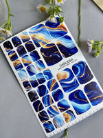 Blue Agate Pedicure Nail Wraps — Navy, Sky Blue & Gold Swirl | PW-044