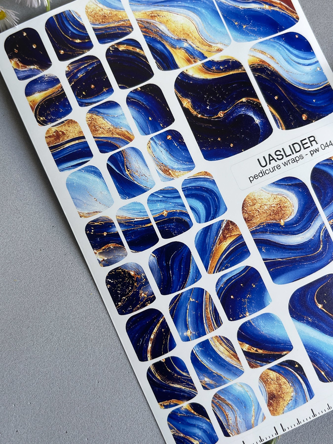 Blue Agate Pedicure Nail Wraps — Navy, Sky Blue & Gold Swirl | PW-044