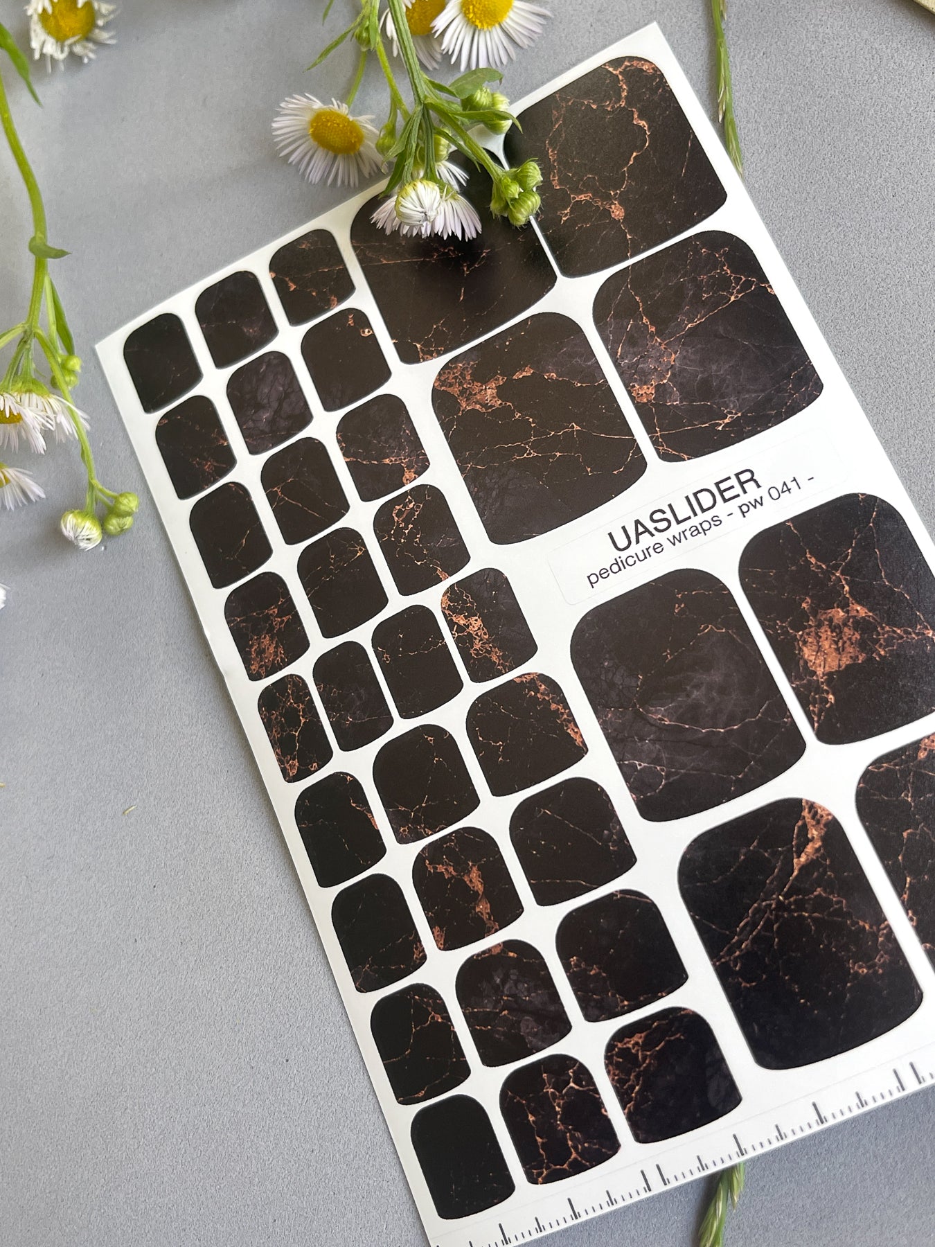 Dark Marble Pedicure Nail Wraps — Copper Vein on Black | PW-041