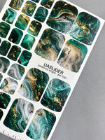 Marble Pedicure Nail Wraps — Emerald Green & Gold Marble | PW-036