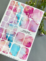 Watercolor Marble Pedicure Nail Wraps — Pink, Blue & Purple with Gold Veins | PW-037
