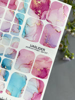 Watercolor Marble Pedicure Nail Wraps — Pink, Blue & Purple with Gold Veins | PW-037