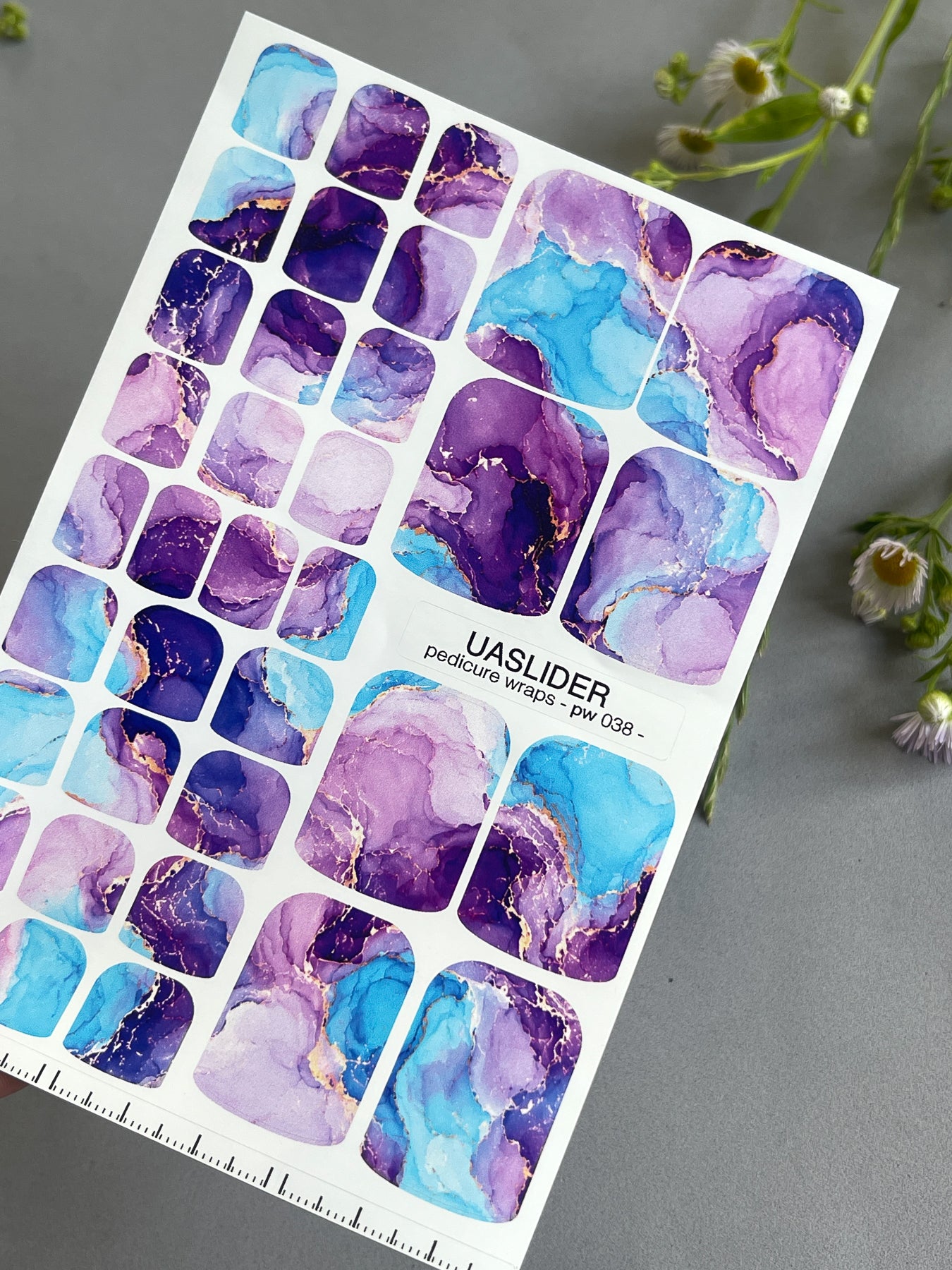 Watercolor Marble Pedicure Nail Wraps — Purple & Blue | PW-038