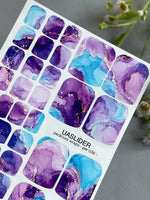 Watercolor Marble Pedicure Nail Wraps — Purple & Blue | PW-038