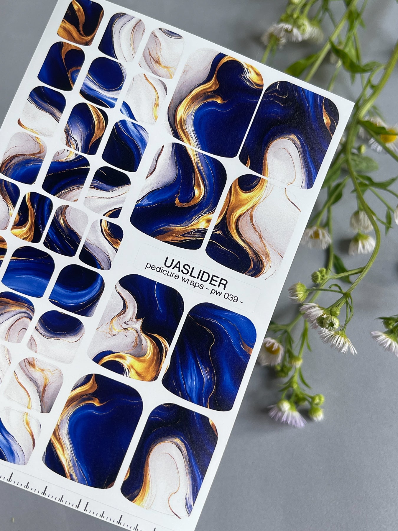 Marble Pedicure Nail Wraps — Navy Blue & Gold Swirl | PW-039