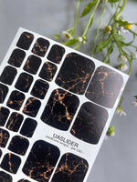 Black Marble Pedicure Nail Wraps — Rose Gold Veining | PW-040