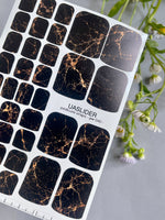 Black Marble Pedicure Nail Wraps — Rose Gold Veining | PW-040