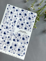 Floral Pedicure Nail Wraps — Navy Blue Botanical Flowers on White | PW-034