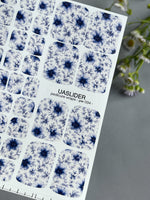 Floral Pedicure Nail Wraps — Navy Blue Botanical Flowers on White | PW-034