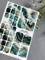 Marble Pedicure Nail Wraps — Deep Teal & White Watercolor Marble with Gold | PW-026