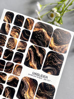 Marble Pedicure Nail Wraps — Black & Bronze Watercolor Marble with Gold | PW-027