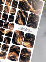 Marble Pedicure Nail Wraps — Black & Bronze Watercolor Marble with Gold | PW-027