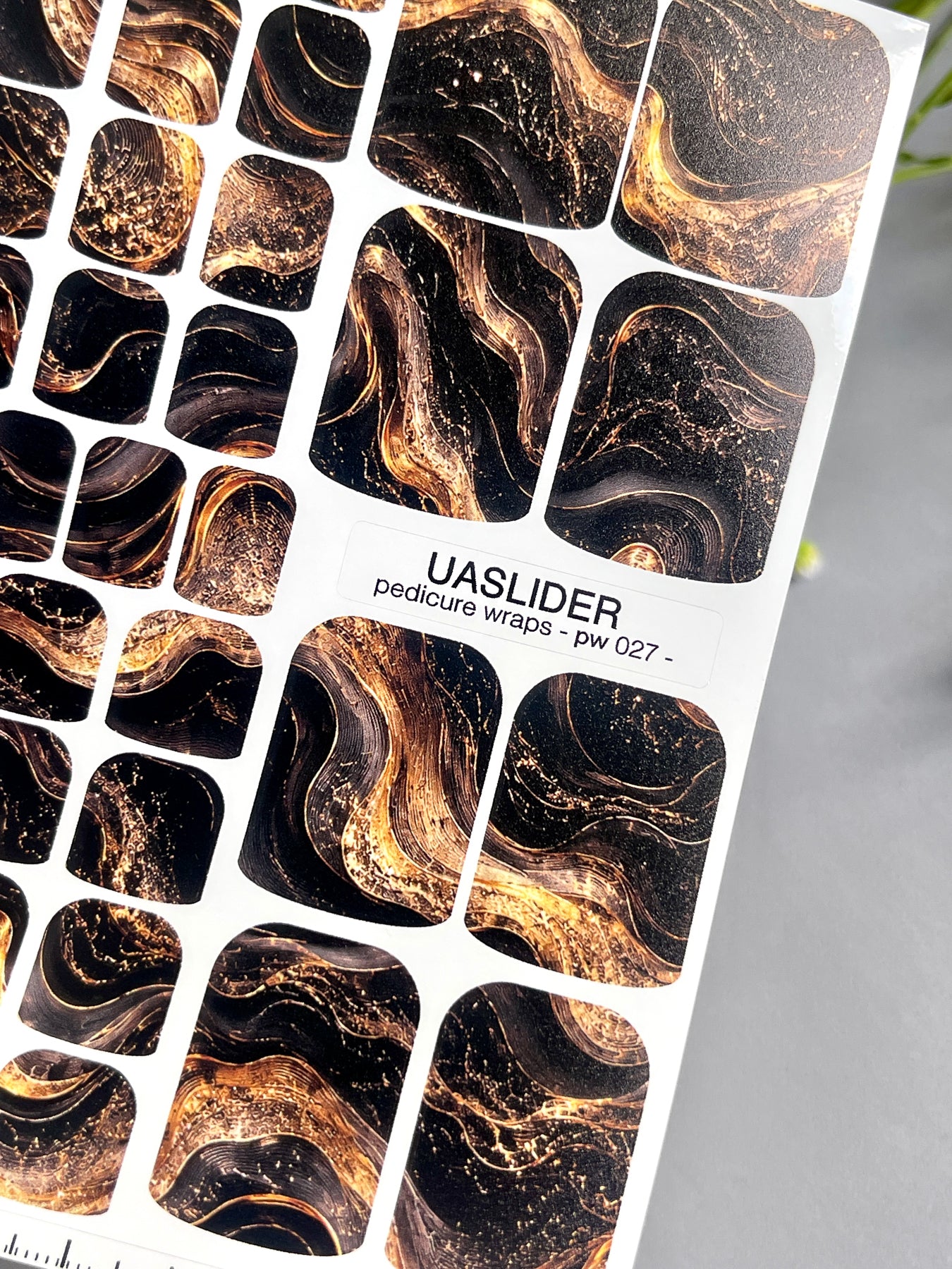 Marble Pedicure Nail Wraps — Black & Bronze Watercolor Marble with Gold | PW-027
