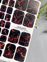 Marble Pedicure Nail Wraps — Black & Red Lava Marble with Gold Veins | PW-028