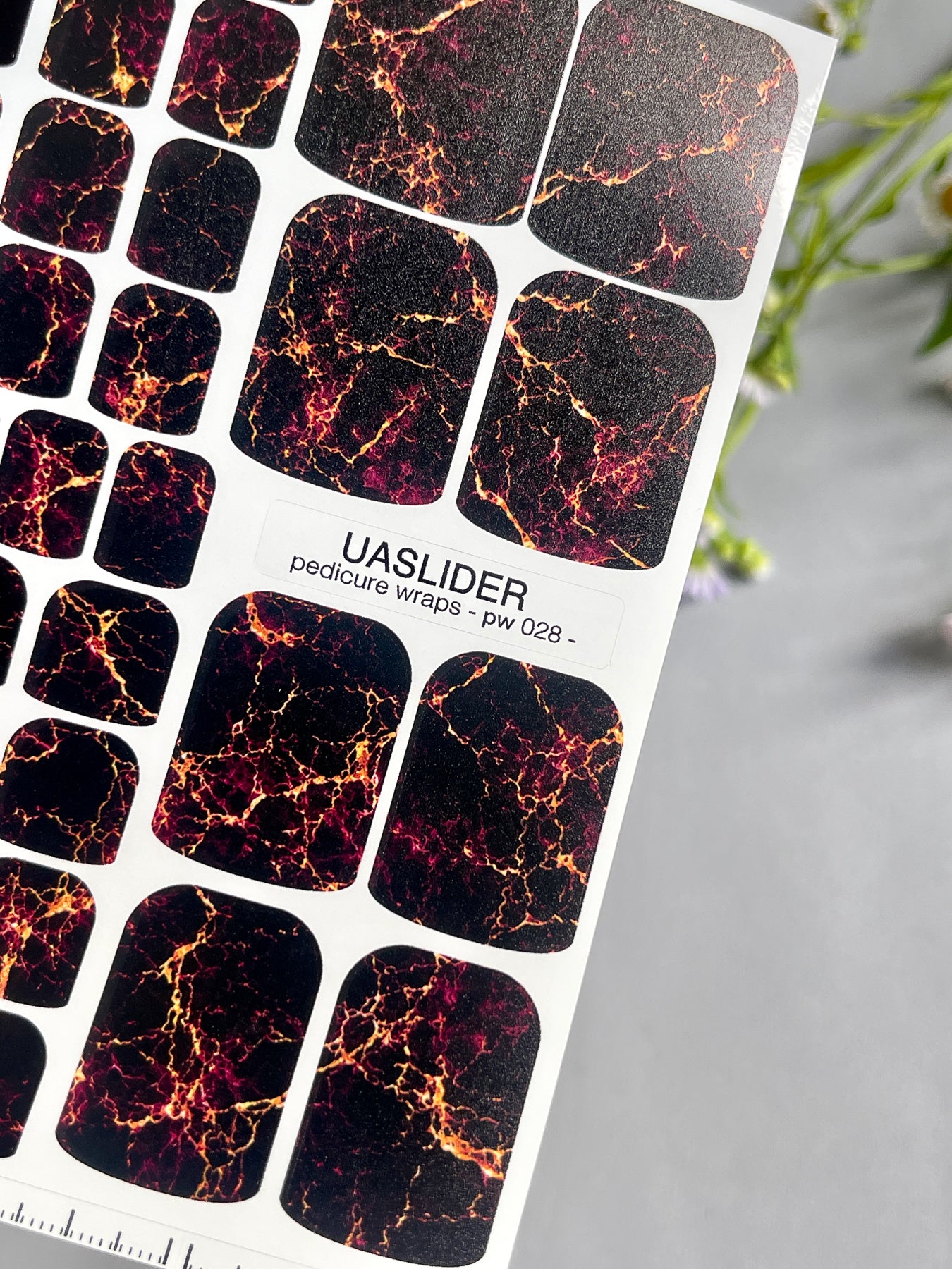Marble Pedicure Nail Wraps — Black & Red Lava Marble with Gold Veins | PW-028