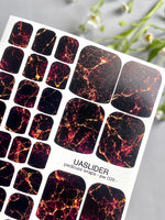 Marble Pedicure Nail Wraps — Black & Red Lava Marble with Gold Veins | PW-028