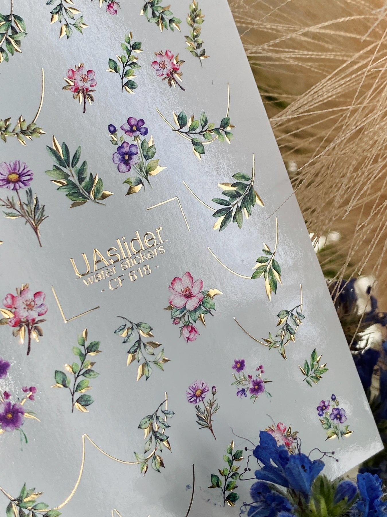 Nail Water Decal CF-618 | Delicate Floral Water Slide Nail Decals | White Blossom Twig Designs