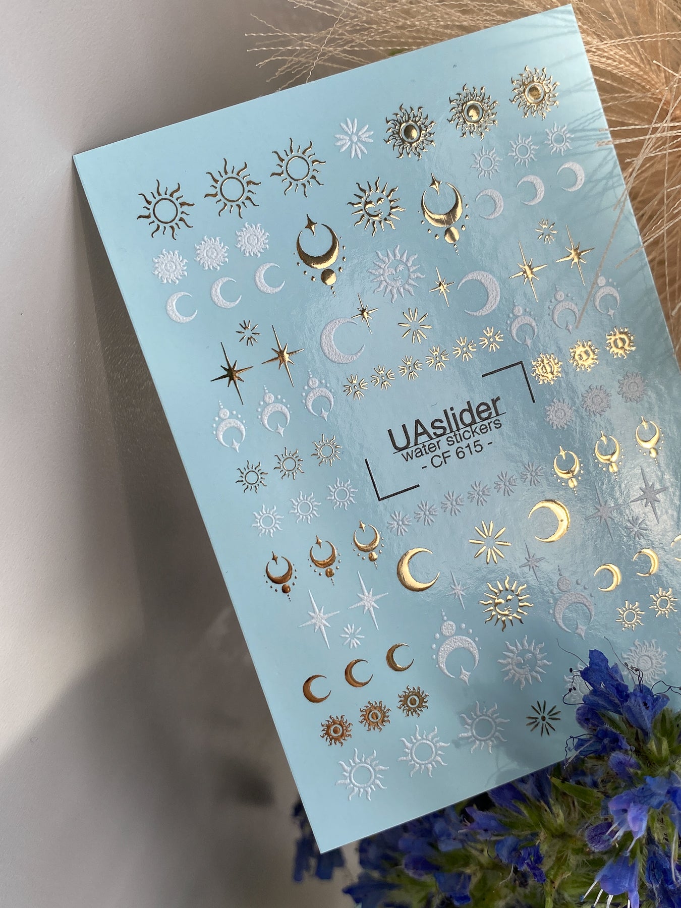 Nail Water Decal CF-615 | Celestial Water Slide Nail Decals | Moon, Sun & Stars Gold Foil