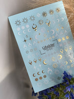 Nail Water Decal CF-615 | Celestial Water Slide Nail Decals | Moon, Sun & Stars Gold Foil - UASLIDER
