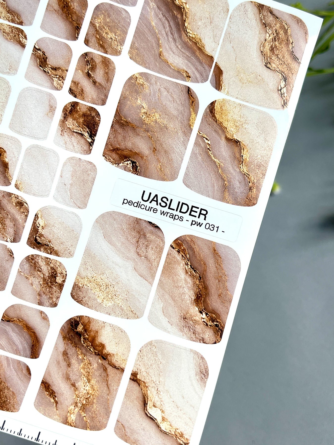 Marble Pedicure Nail Wraps — Nude Beige Watercolor Marble with Gold | PW-031