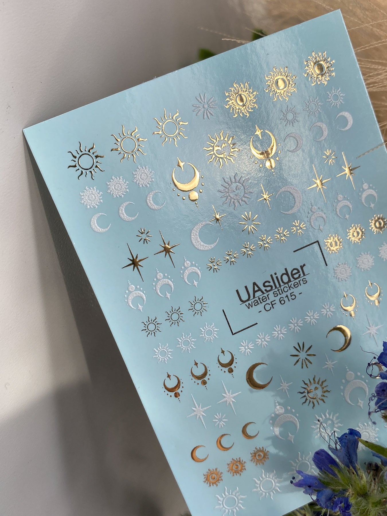 Nail Water Decal CF-615 | Celestial Water Slide Nail Decals | Moon, Sun & Stars Gold Foil - UASLIDER