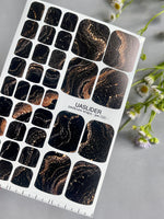 Marble Pedicure Nail Wraps — Black & Rose Gold Watercolor Marble with Glitter | PW-030
