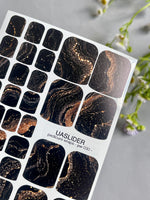 Marble Pedicure Nail Wraps — Black & Rose Gold Watercolor Marble with Glitter | PW-030