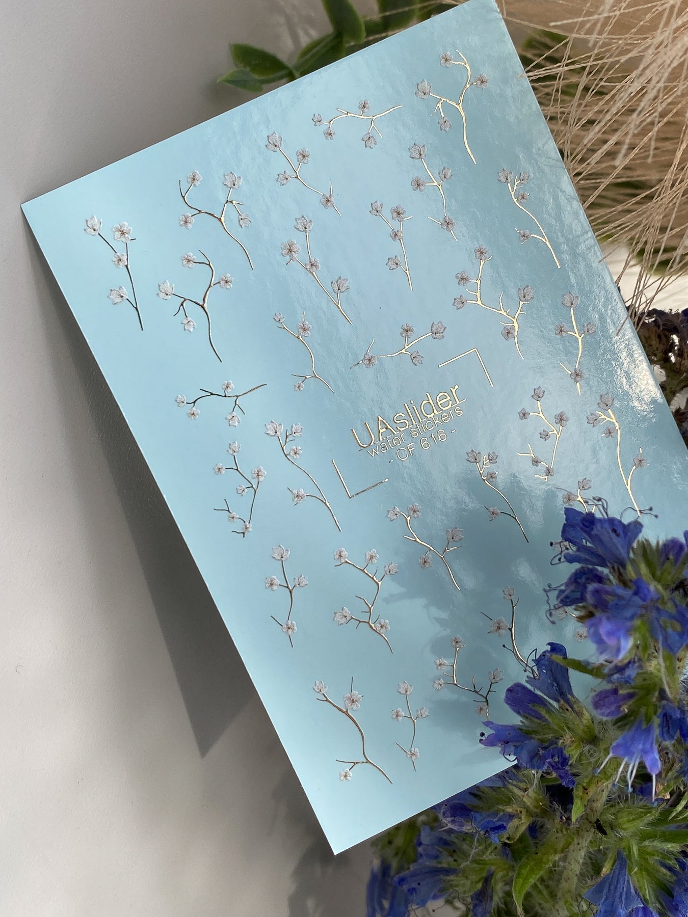 Nail Water Decal CF-616 | Minimalist Floral Water Slide Nail Decals | White Blossom Branches