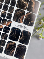 Marble Pedicure Nail Wraps — Black & Rose Gold Watercolor Marble with Glitter | PW-030
