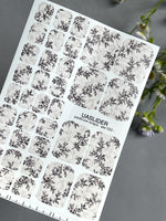 Floral Pedicure Nail Wraps — Black Vintage Flowers on Grey Texture | PW-033
