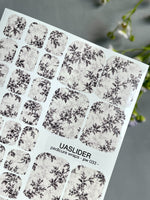 Floral Pedicure Nail Wraps — Black Vintage Flowers on Grey Texture | PW-033