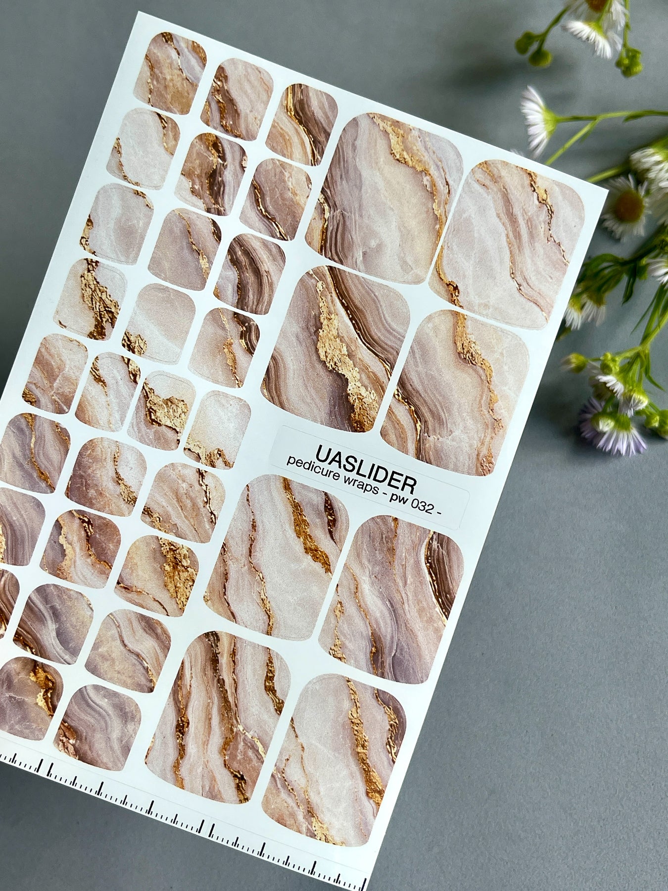 Marble Pedicure Nail Wraps — Dusty Pink & Taupe Watercolor Marble with Gold | PW-032