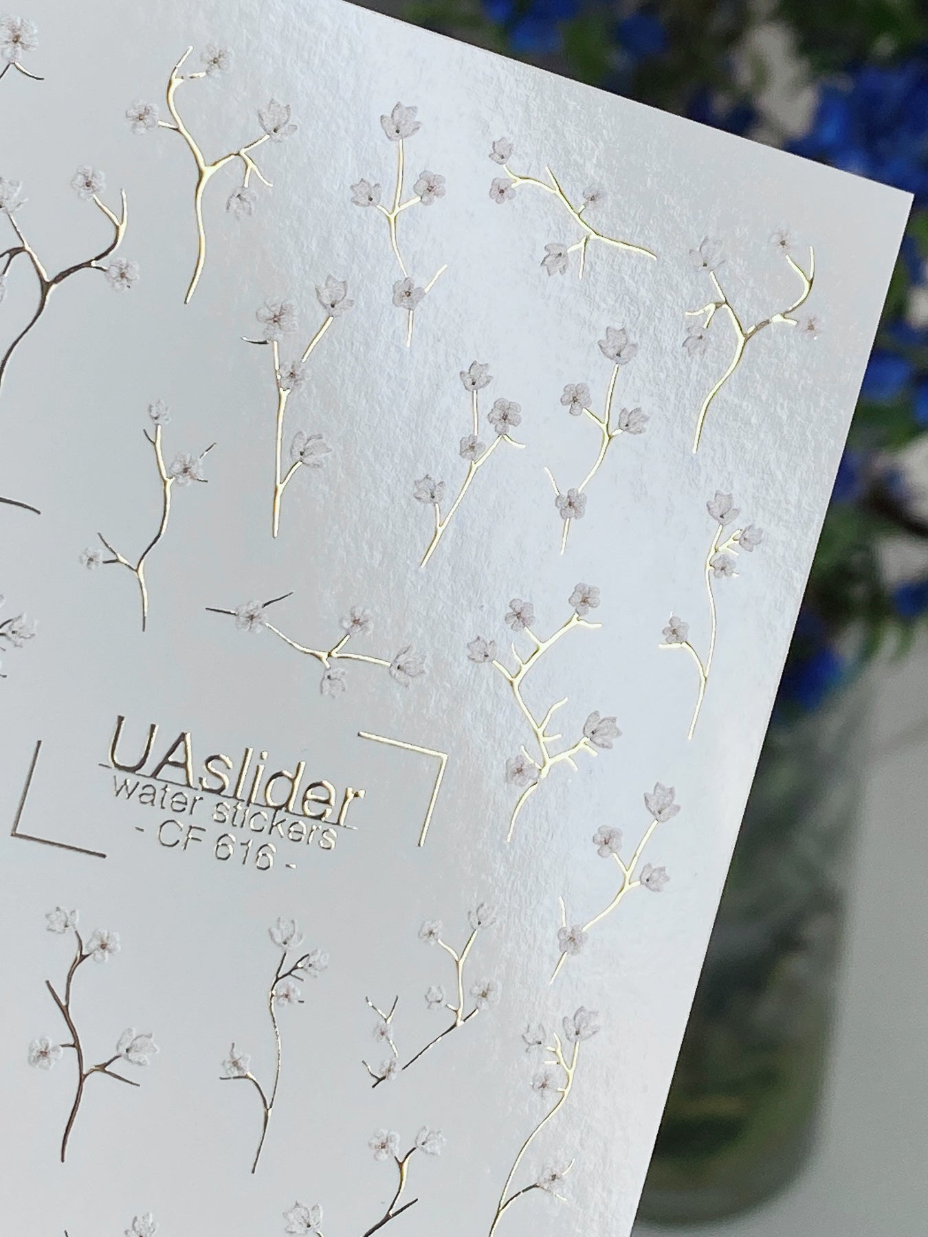 Nail Water Decal CF-616 | Minimalist Floral Water Slide Nail Decals | White Blossom Branches