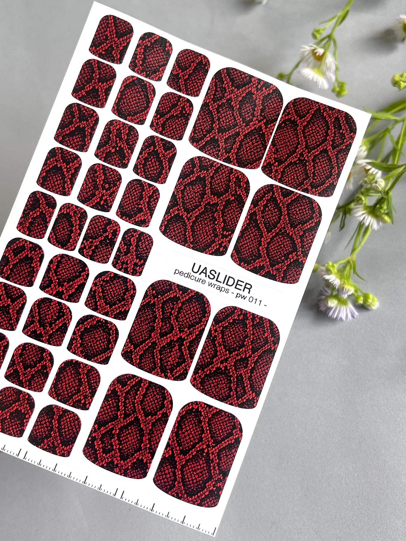 Snakeskin Pedicure Nail Wraps — Red & Black Python Print | PW-011